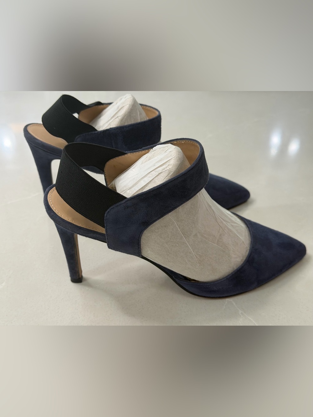 Franco Sarto Lima Navy Blue Suede Pointed Toe Slingback Pumps Heels Size 8.5M
